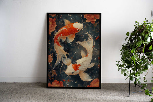 Yin Yang Koi Fish Painting Asian Style Poster | Wall Art for Home & Office | High-Quality Print - High-Quality Visual Display