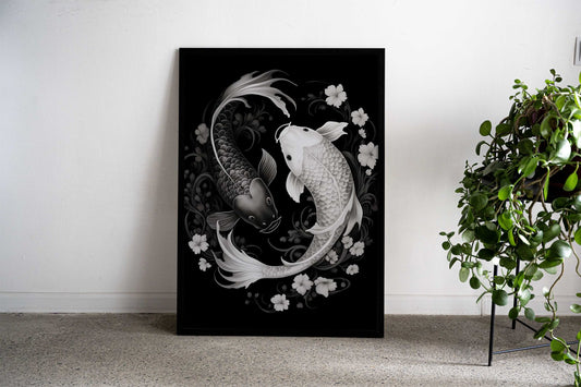 Yin Yang Koi Fishes Asian Style Poster | Wall Art for Home & Office | High-Quality Print - High-Quality Visual Display