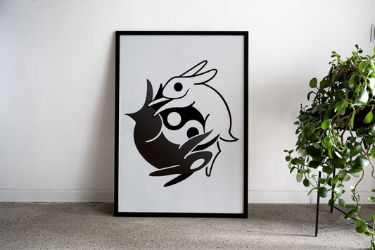Yin Yang Rabbit Asian Style Poster | Wall Art for Home & Office | High-Quality Print - High-Quality Visual Display