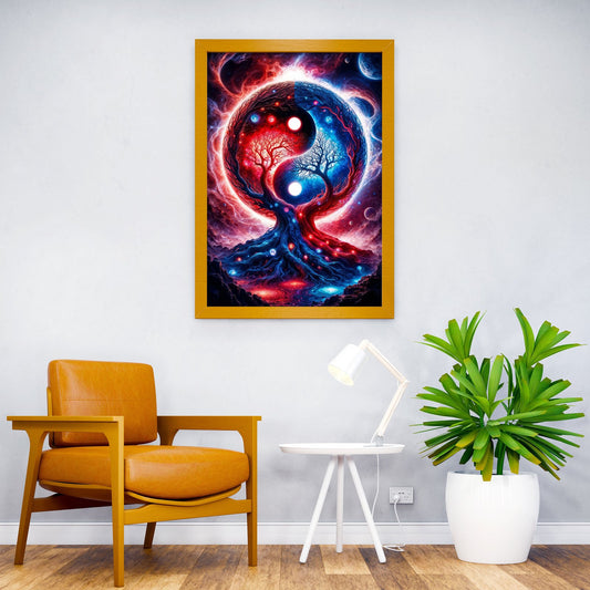 Yin Yang Space Landscape in Red and Blue Asian Style Poster | Wall Art for Home & Office | High-Quality Print - High-Quality Visual Display