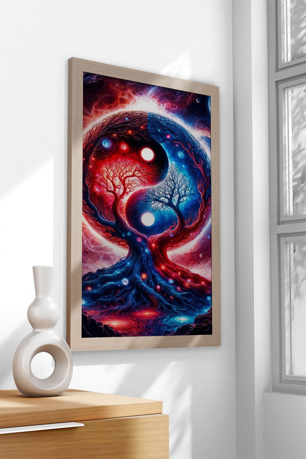 Yin Yang Space Landscape in Red and Blue Asian Style Poster | Wall Art for Home & Office | High-Quality Print - High-Quality Visual Display