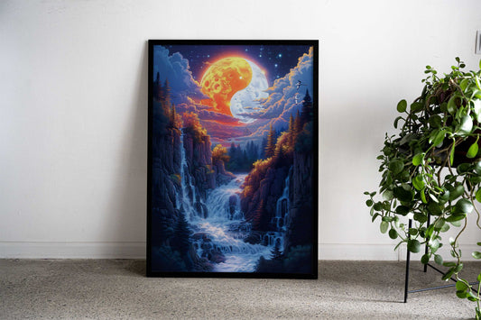 Yin and Yang waterfalls Asian Style Poster | Wall Art for Home & Office | High-Quality Print - High-Quality Visual Display