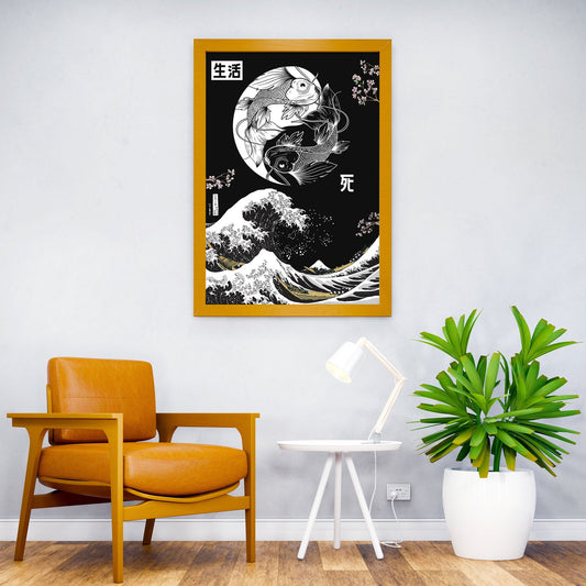 Yin yang Koi fish big wave Asian Style Poster | Wall Art for Home & Office | High-Quality Print - High-Quality Visual Display