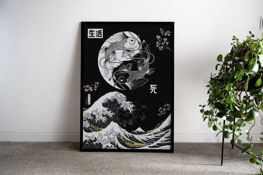 Yin yang Koi fish big wave Asian Style Poster | Wall Art for Home & Office | High-Quality Print - High-Quality Visual Display