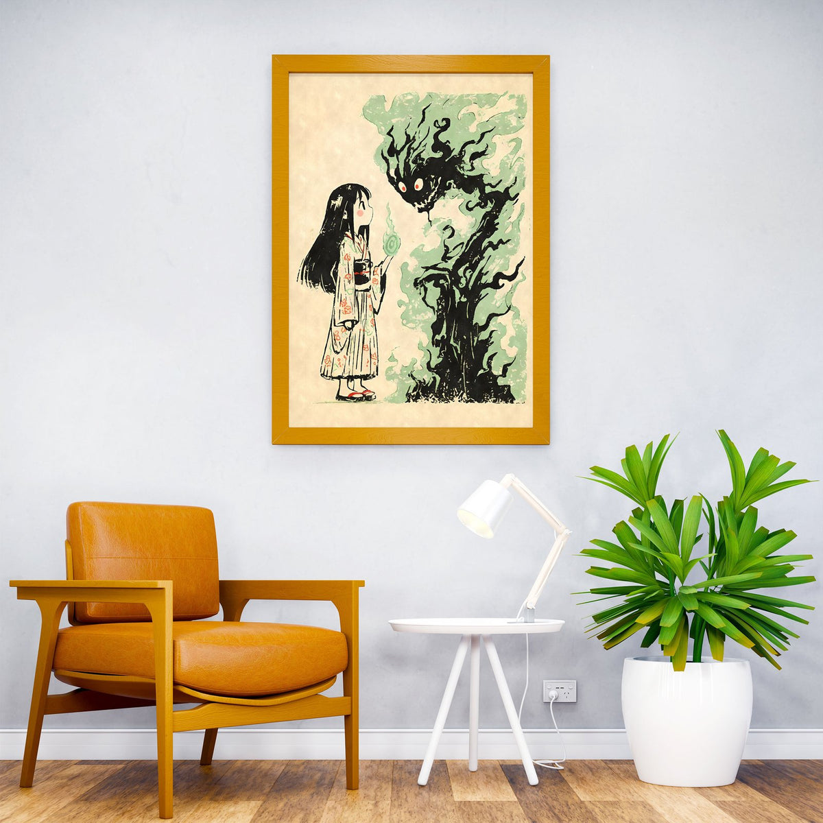 Yokai Girl and Flame Spirit Asian Style Poster | Wall Art for Home & Office | High-Quality Print - High-Quality Visual Display