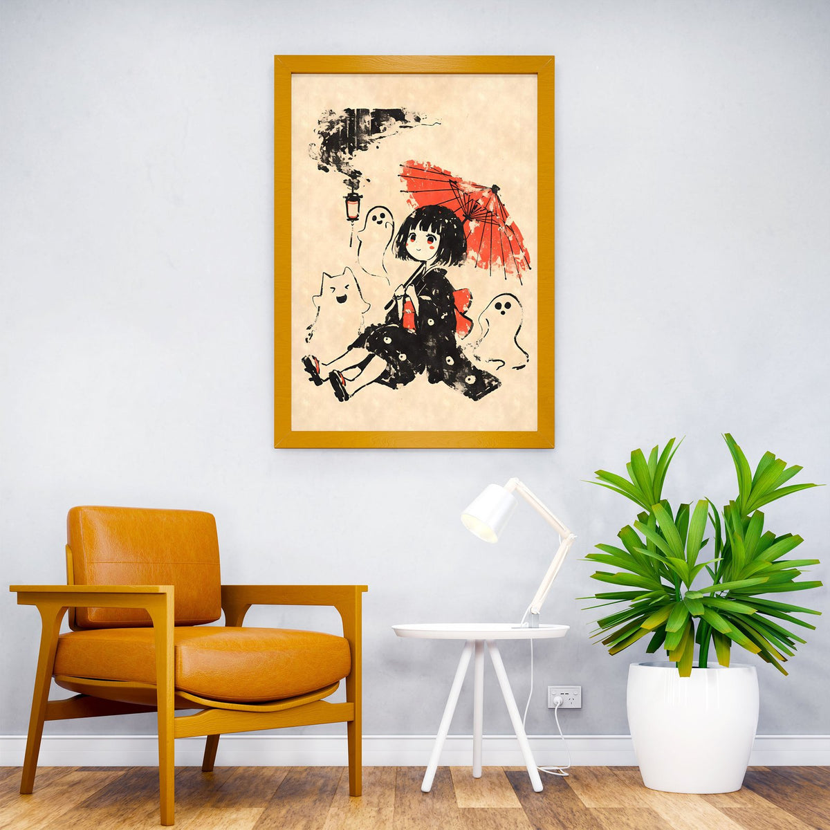 Yokai Girl with Ghosts and Umbrella Asian Style Poster | Wall Art for Home & Office | High-Quality Print - High-Quality Visual Display