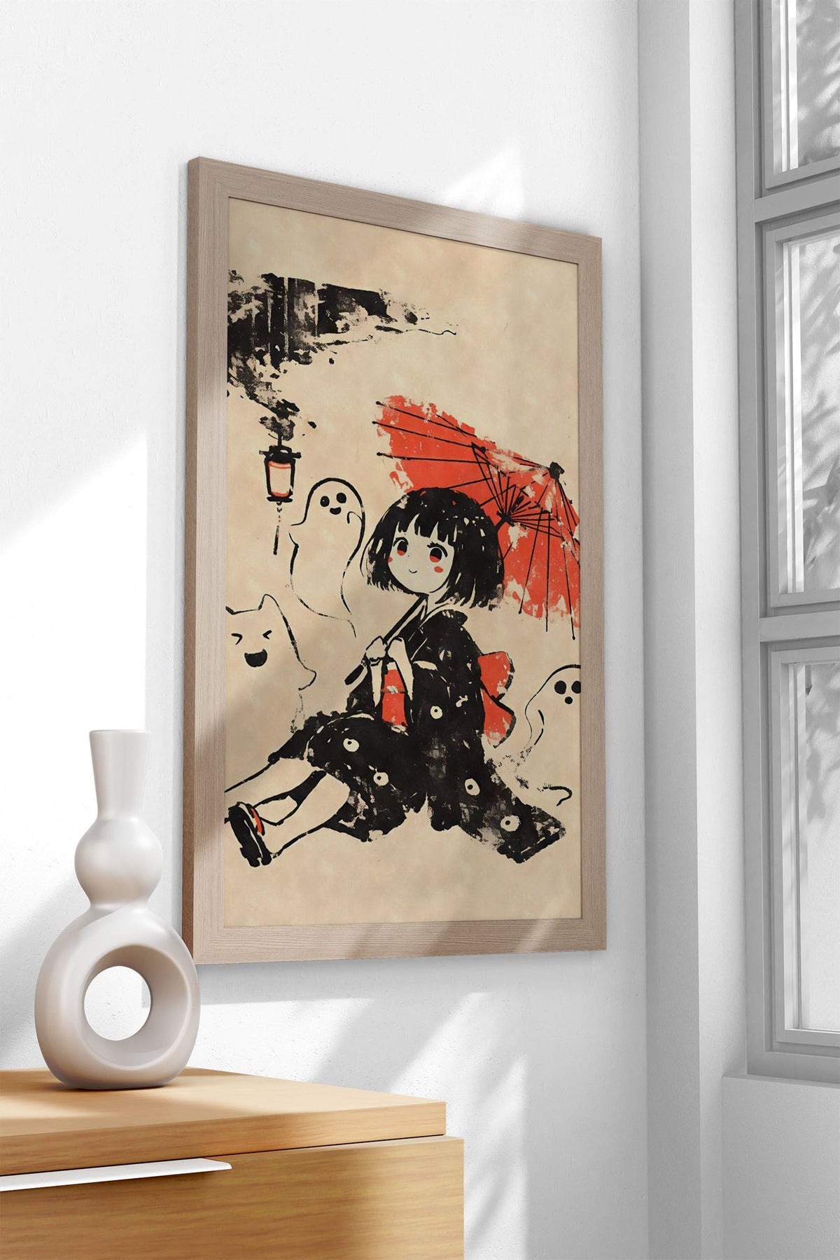 Yokai Girl with Ghosts and Umbrella Asian Style Poster | Wall Art for Home & Office | High-Quality Print - High-Quality Visual Display