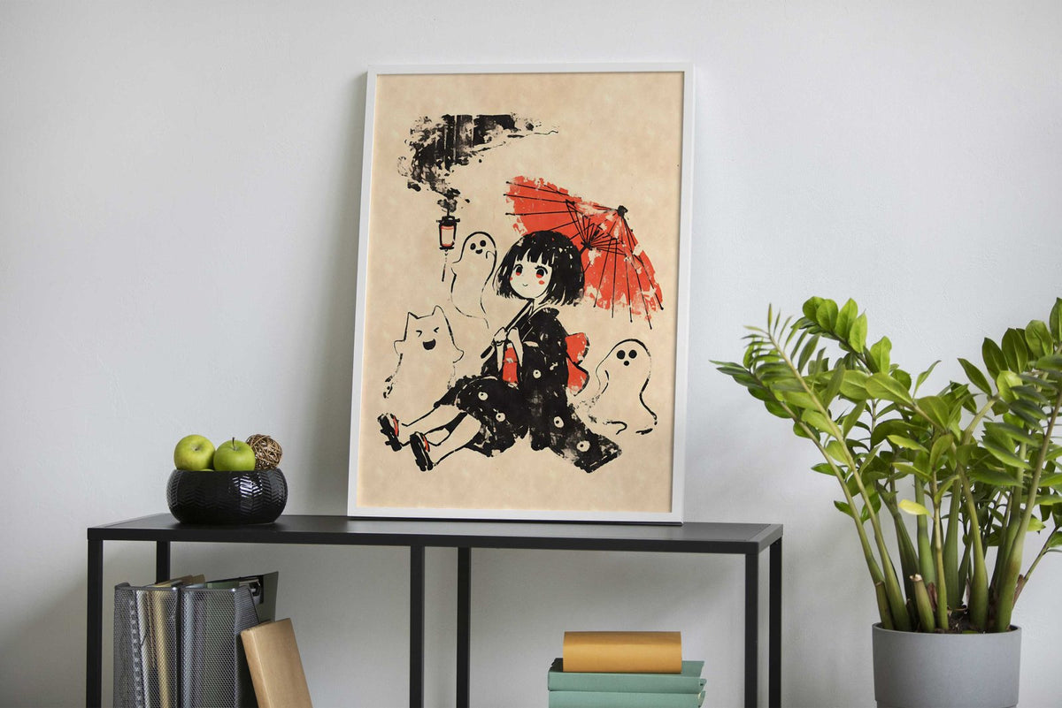 Yokai Girl with Ghosts and Umbrella Asian Style Poster | Wall Art for Home & Office | High-Quality Print - High-Quality Visual Display