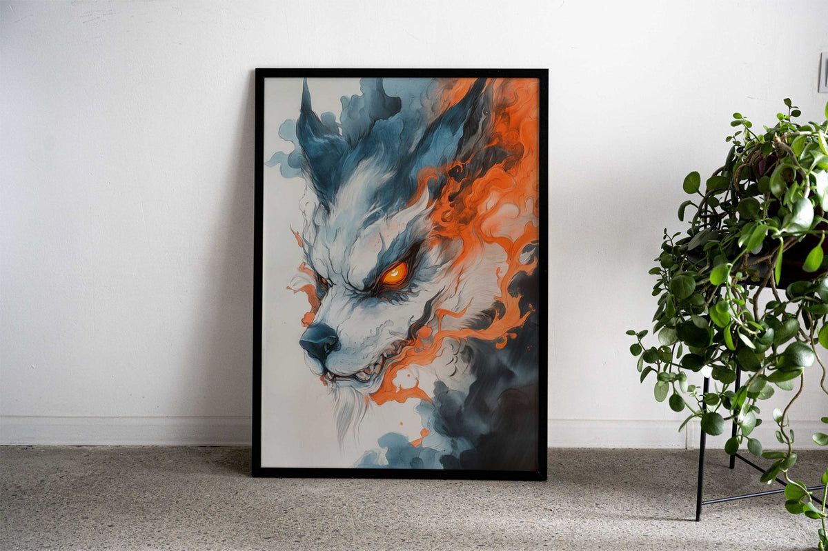 Yokai Kitsune Fox Watercolor Asian Style Poster | Wall Art for Home & Office | High-Quality Print - High-Quality Visual Display
