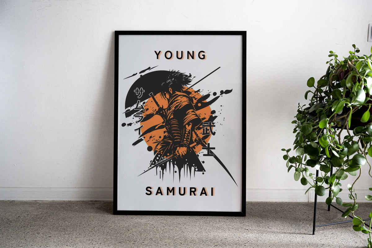 Young Samurai Orange Asian Style Poster | Wa ll Art for Home & Office | High-Quality Print - High-Quality Visual Display