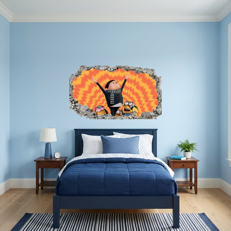Young Gru Triumph Orange Red Spiral 3D Smashed Wall Art Decal Sticker Decor Kids Room Wall Decal Sticker
