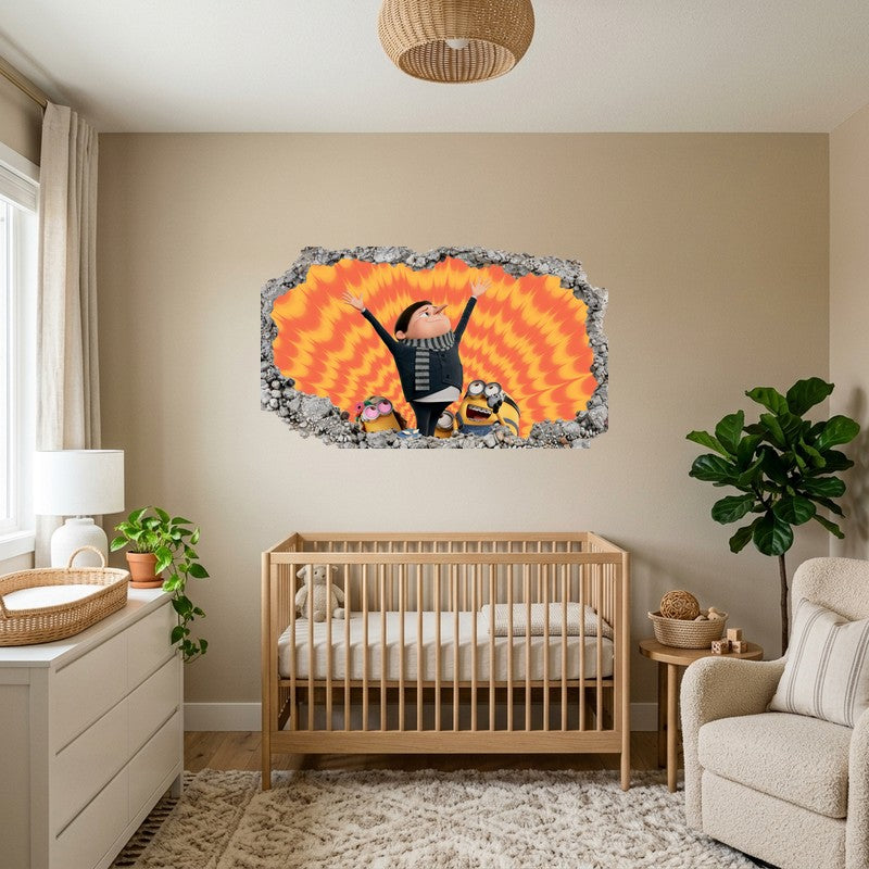 Young Gru Triumph Orange Red Spiral 3D Smashed Wall Art Decal Sticker Decor Kids Room Wall Decal Sticker