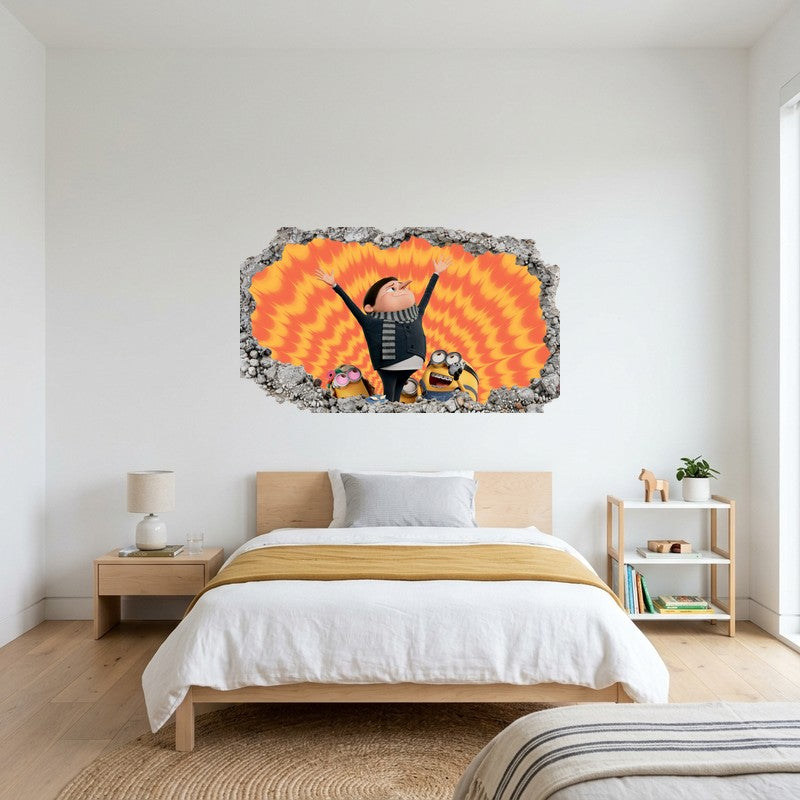 Young Gru Triumph Orange Red Spiral 3D Smashed Wall Art Decal Sticker Decor Kids Room Wall Decal Sticker