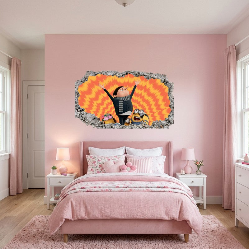 Young Gru Triumph Orange Red Spiral 3D Smashed Wall Art Decal Sticker Decor Kids Room Wall Decal Sticker
