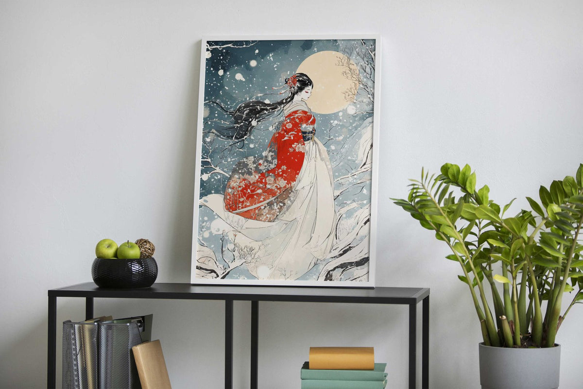 Yuki-onna Geisha in Winter Asian Style Poster  | Wall Art for Home & Office | High-Quality Print - High-Quality Visual Display