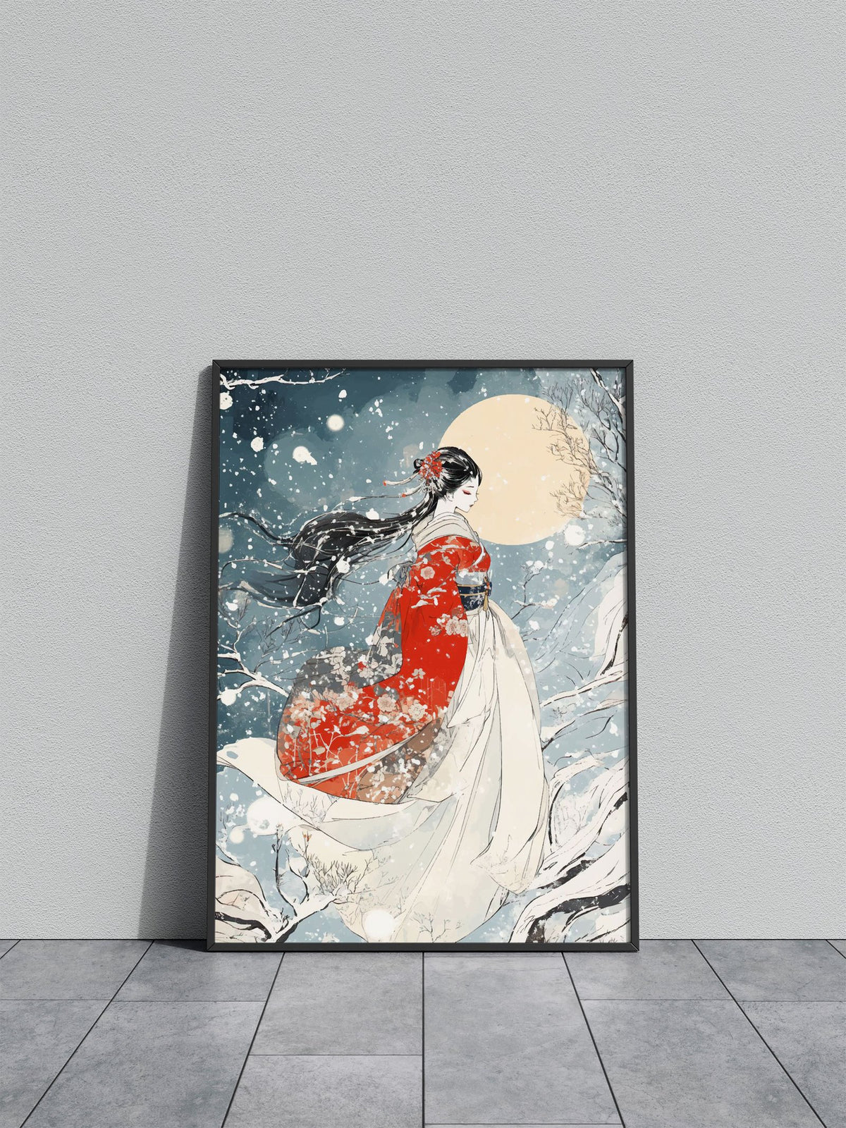 Yuki-onna Geisha in Winter Asian Style Poster  | Wall Art for Home & Office | High-Quality Print - High-Quality Visual Display