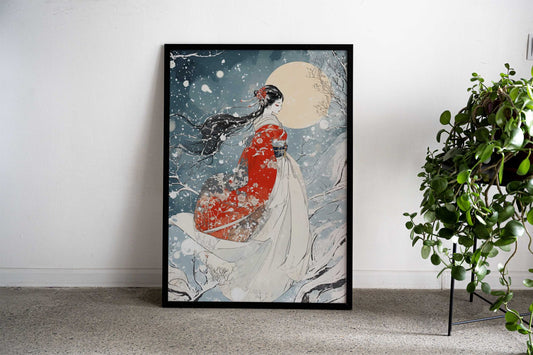 Yuki-onna Geisha in Winter Asian Style Poster | Wall Art for Home & Office | High-Quality Print - High-Quality Visual Display