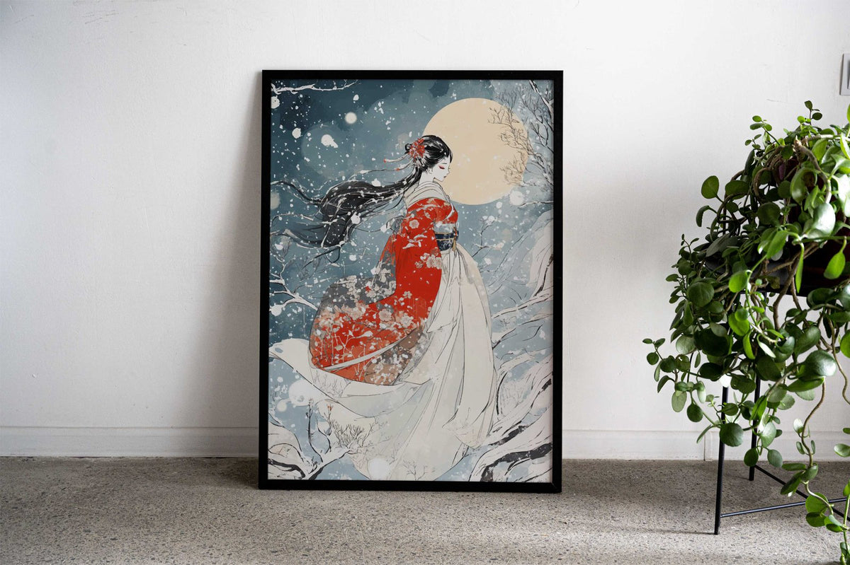 Yuki-onna Geisha in Winter Asian Style Poster  | Wall Art for Home & Office | High-Quality Print - High-Quality Visual Display