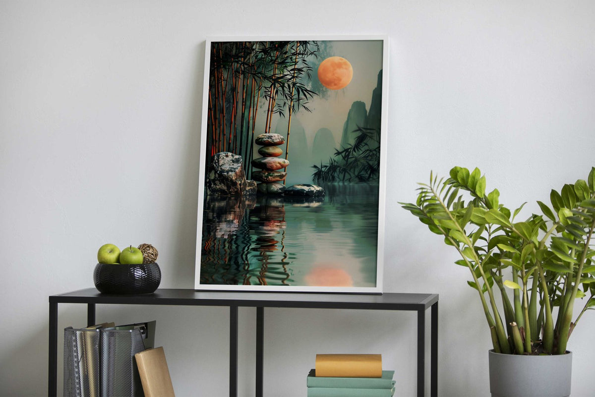 Zen Garden Moon Asian Style Poster | Wall Art  for Home & Office | High-Quality Print - High-Quality Visual Display