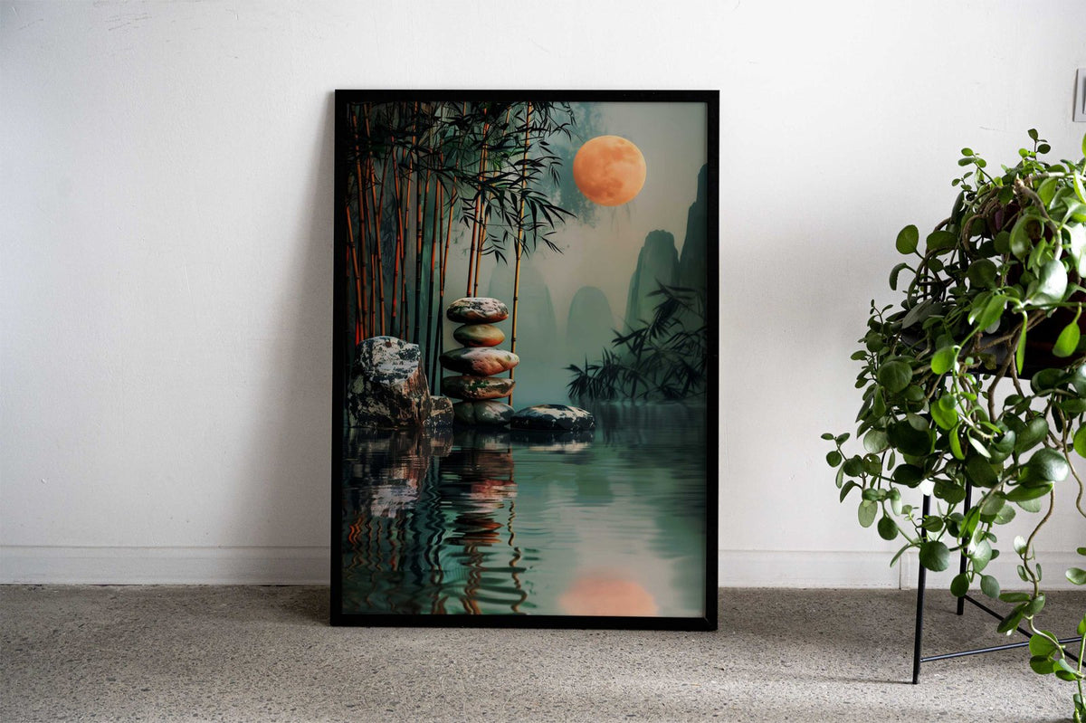 Zen Garden Moon Asian Style Poster | Wall Art  for Home & Office | High-Quality Print - High-Quality Visual Display