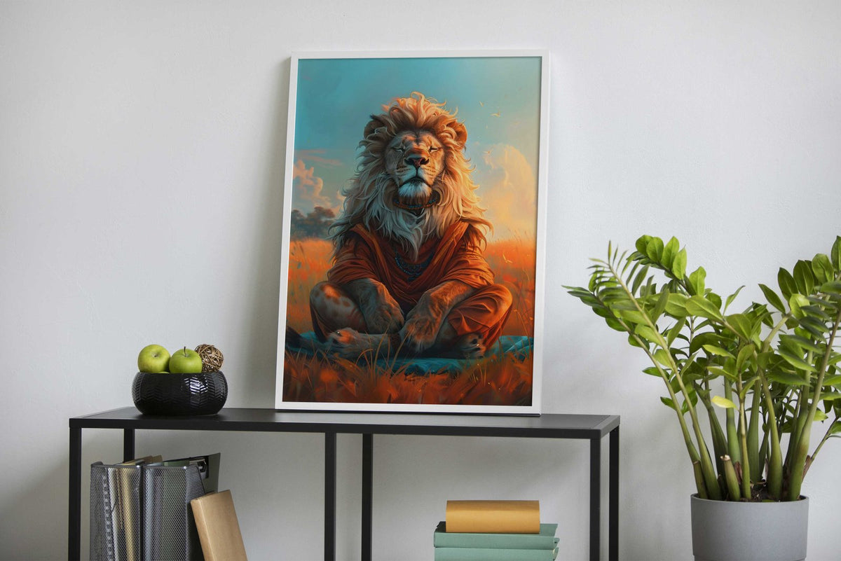 Zen Lion Meditation Asian Style Poster | Wall A rt for Home & Office | High-Quality Print - High-Quality Visual Display