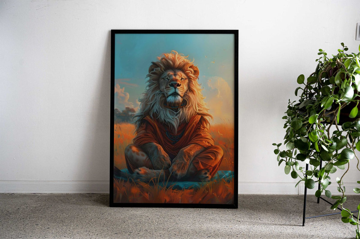 Zen Lion Meditation Asian Style Poster | Wall A rt for Home & Office | High-Quality Print - High-Quality Visual Display