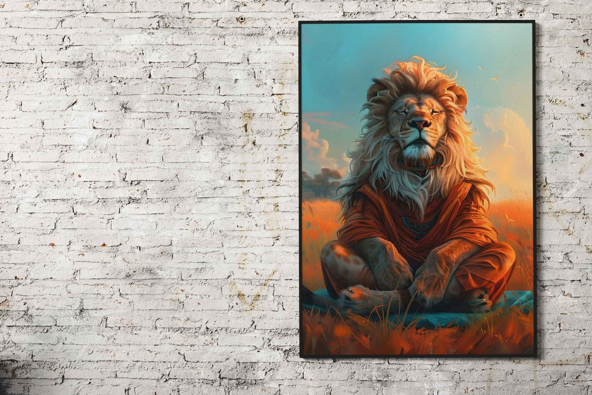 Zen Lion Meditation Asian Style Poster | Wall A rt for Home & Office | High-Quality Print - High-Quality Visual Display