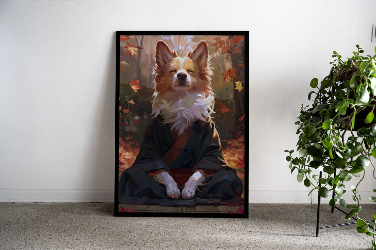 Zen Meditating Corgi Dog Asian Style Poster |  Wall Art for Home & Office | High-Quality Print - High-Quality Visual Display