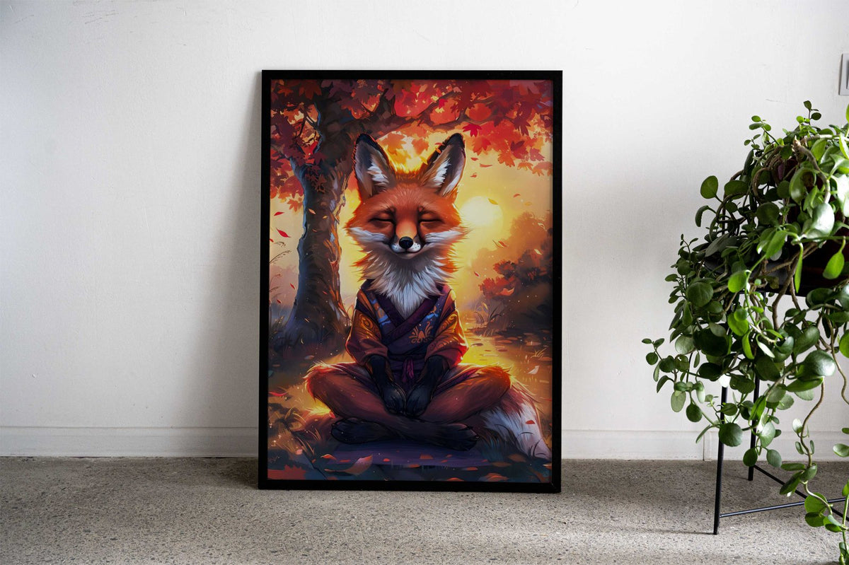 Zen Meditating Fox Asian Style Poster | Wall A rt for Home & Office | High-Quality Print - High-Quality Visual Display