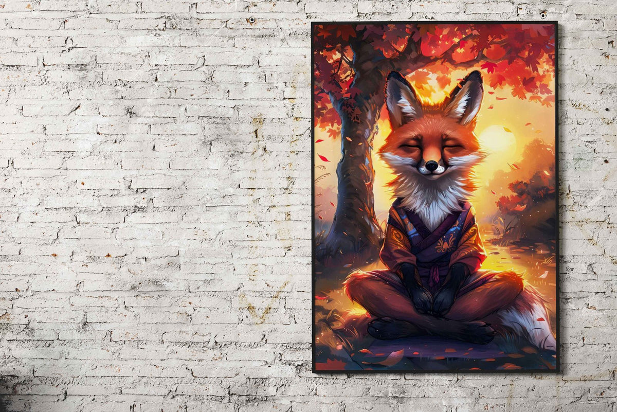 Zen Meditating Fox Asian Style Poster | Wall A rt for Home & Office | High-Quality Print - High-Quality Visual Display