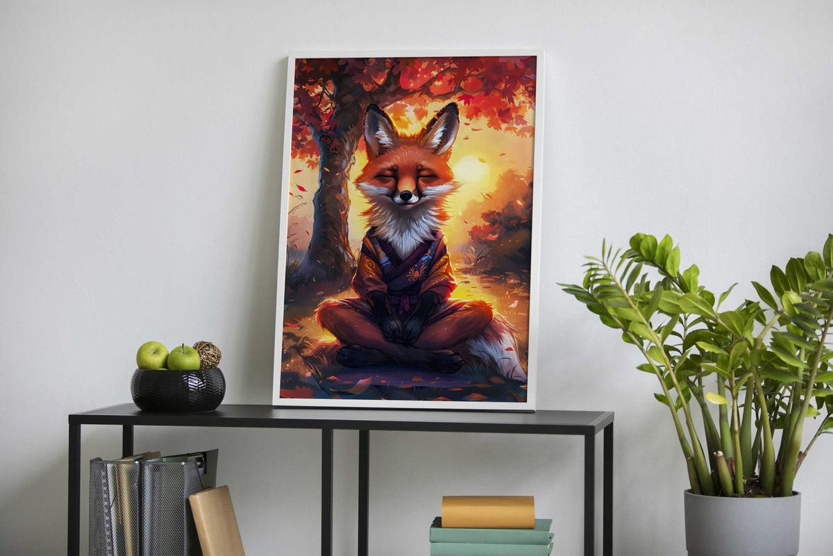 Zen Meditating Fox Asian Style Poster | Wall A rt for Home & Office | High-Quality Print - High-Quality Visual Display