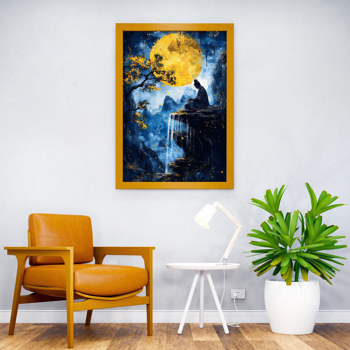 Zen Meditation Under Full Moon Asian Style P oster | Wall Art for Home & Office | High-Quality Print - High-Quality Visual Display