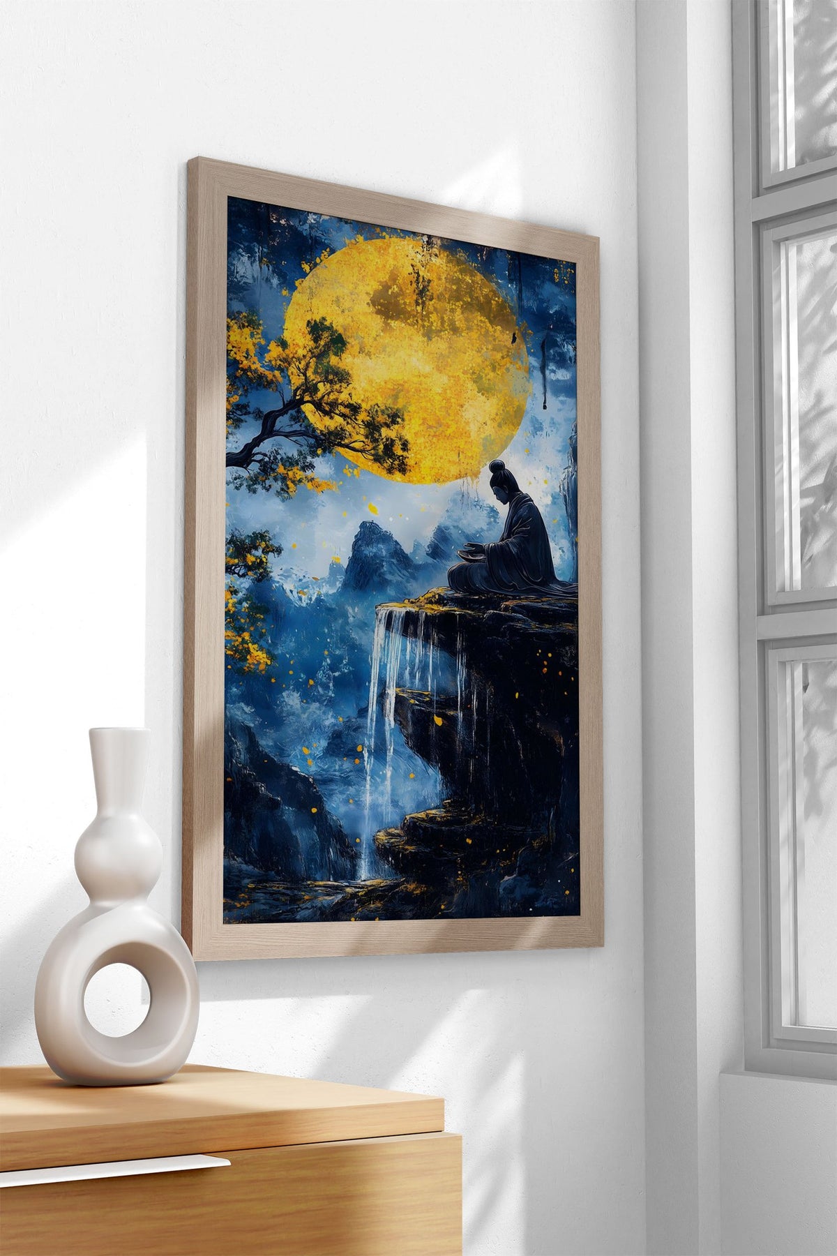 Zen Meditation Under Full Moon Asian Style P oster | Wall Art for Home & Office | High-Quality Print - High-Quality Visual Display