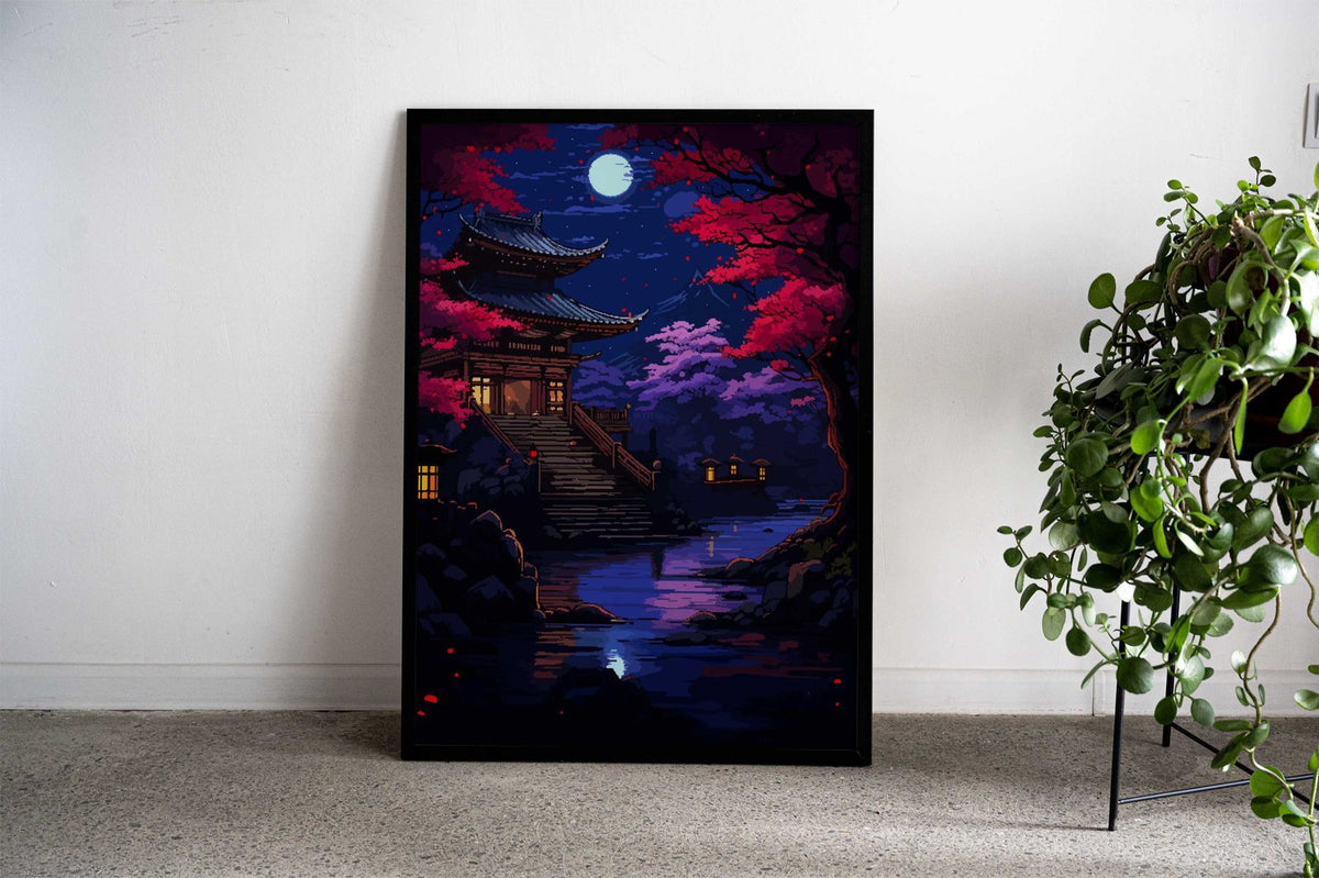 Zen Sakura Japan Pixel Art Asian Style Poster  | Wall Art for Home & Office | High-Quality Print - High-Quality Visual Display