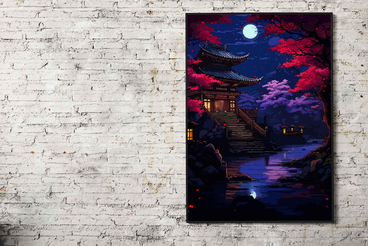 Zen Sakura Japan Pixel Art Asian Style Poster  | Wall Art for Home & Office | High-Quality Print - High-Quality Visual Display