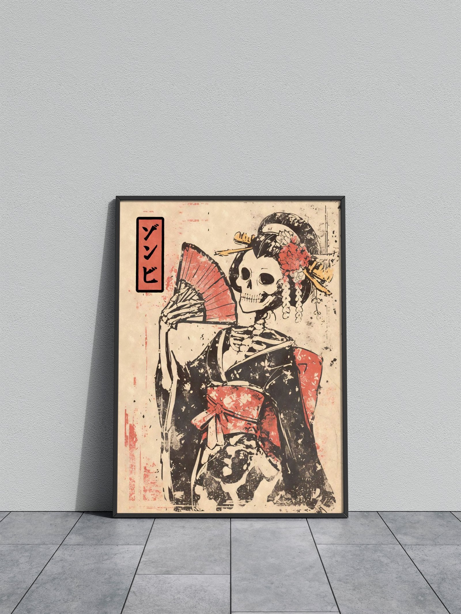 Zombie Skeleton Geisha Ukiyo-e Asian Style P oster | Wall Art for Home & Office | High-Quality Print - High-Quality Visual Display