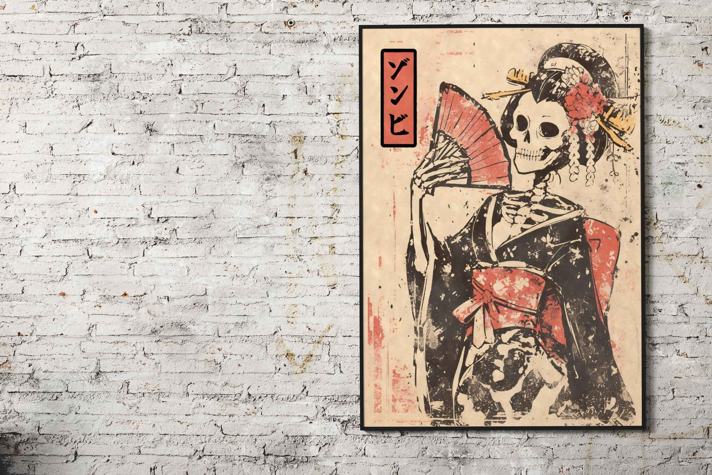 Zombie Skeleton Geisha Ukiyo-e Asian Style P oster | Wall Art for Home & Office | High-Quality Print - High-Quality Visual Display