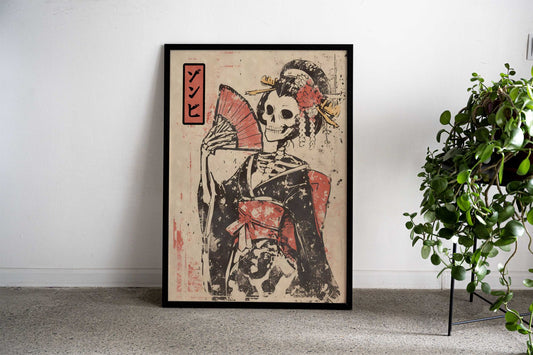 Zombie Skeleton Geisha Ukiyo-e Asian Style P oster | Wall Art for Home & Office | High-Quality Print - High-Quality Visual Display
