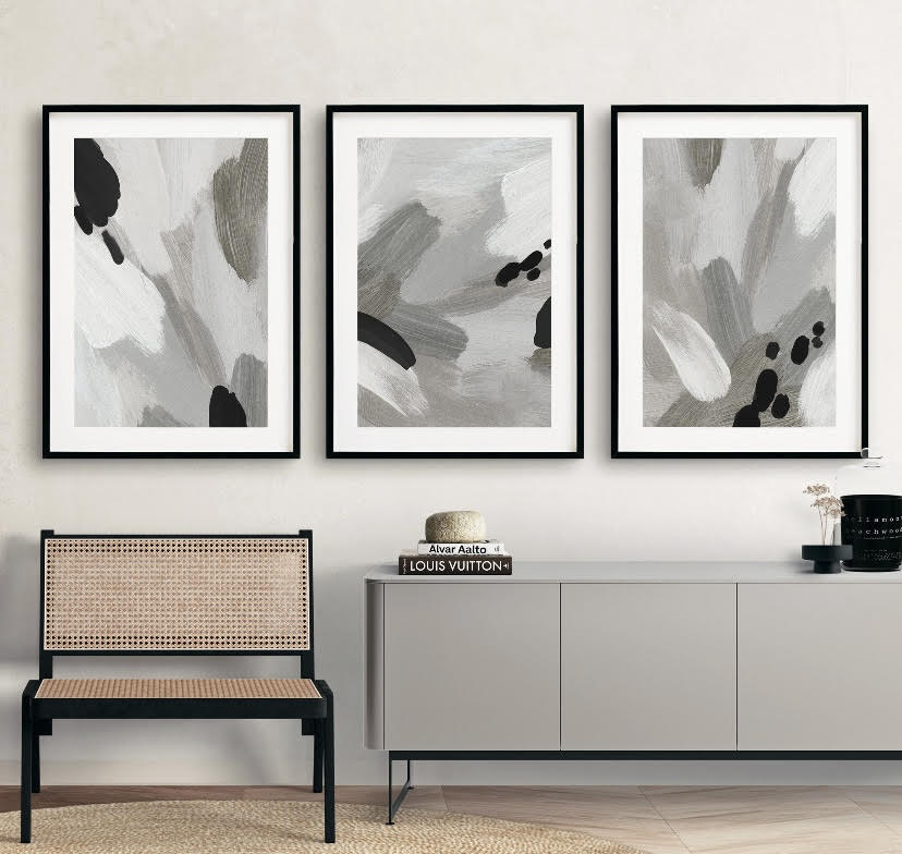 Minimalist Abstract Print Set in Black, White, and Grey
