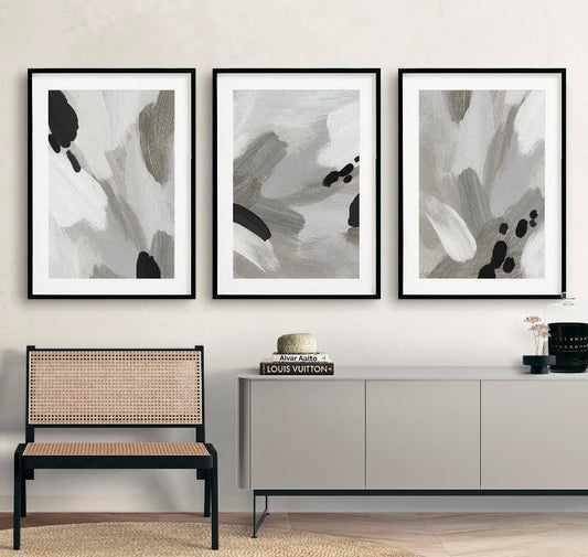 Minimalist Abstract Print Set in Black, White, and Grey