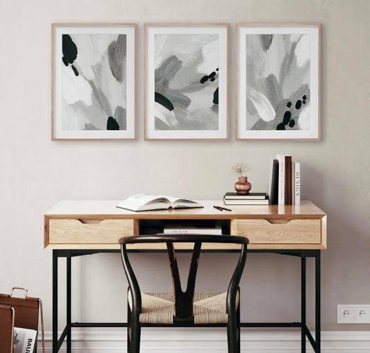 Minimalist Abstract Print Set in Black, White, and Grey