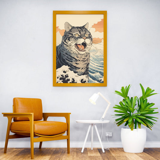 angry cat Ukiyo e Asian Style Poster | Wall Art for Home & Office | High-Quality Print
