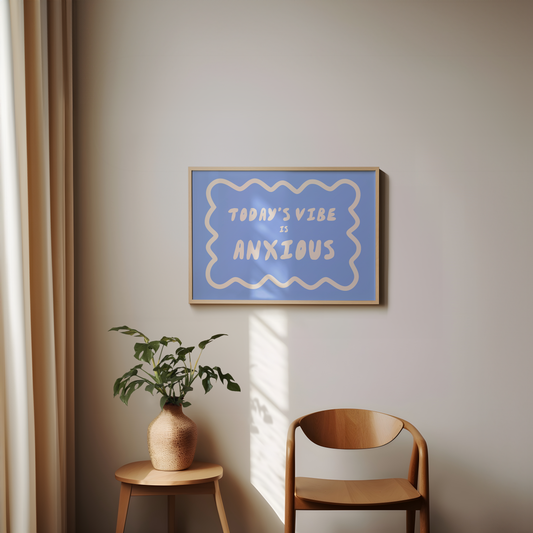 Today's Vibe Is Anxious | Cream and Cornflower Blue | Landscape | Art Print - High-Quality Premium Wall Art Decor Sticker
