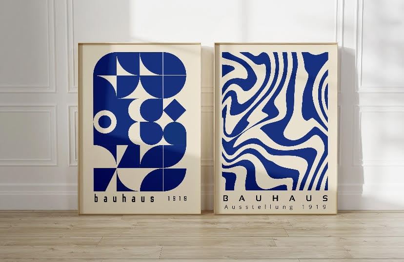Set of Bauhaus Posters in Vibrant Royal Blue Geometric Design