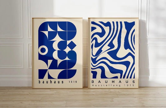 Set of Bauhaus Posters in Vibrant Royal Blue Geometric Design