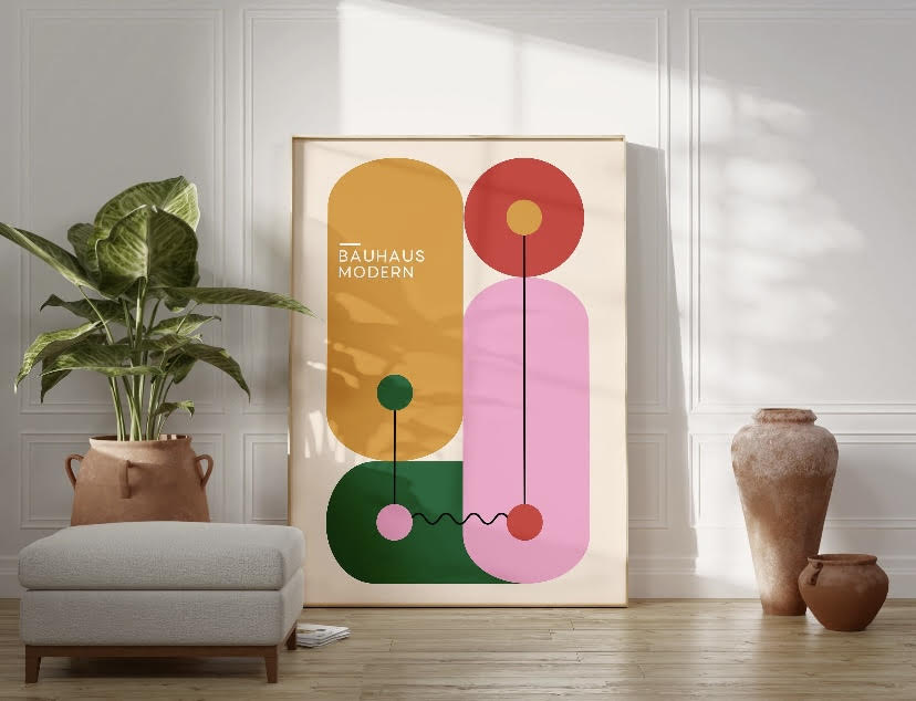 Vibrant Abstract Art Print Inspired by Bauhaus