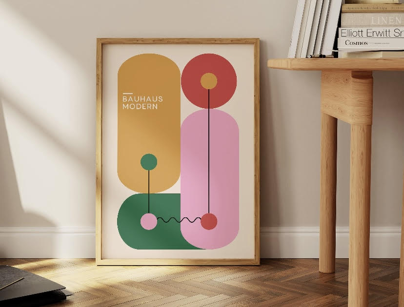 Vibrant Abstract Art Print Inspired by Bauhaus