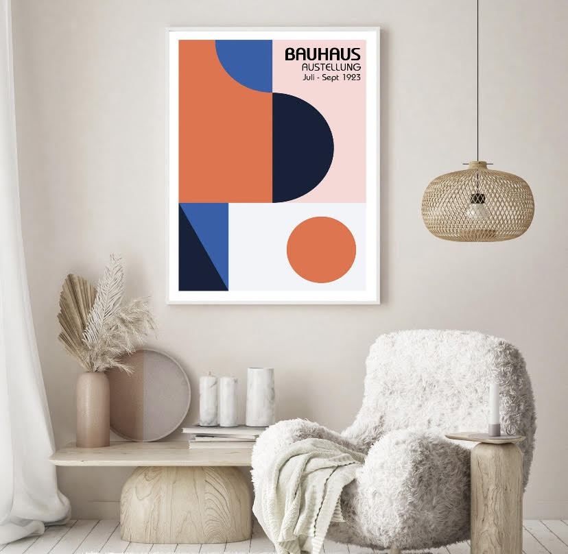 Bauhaus-Inspired Geometric Circles in Orange Print - High-Quality Premium Wall Art Decor Sticker