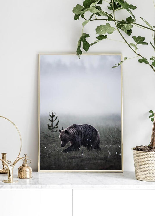 Watercolor bear poster for nursery and home wall decor.