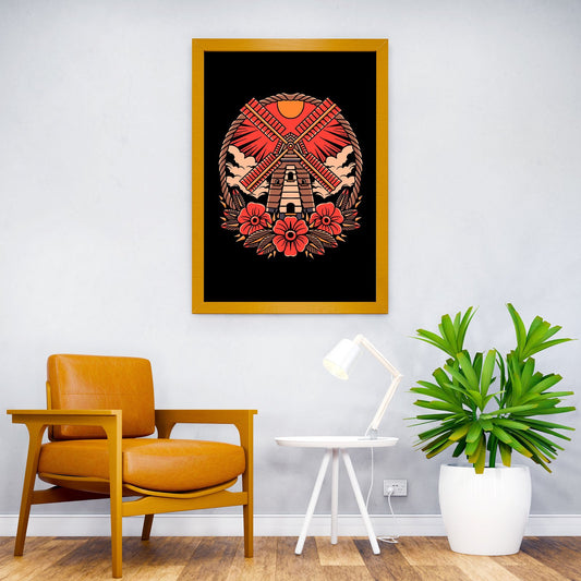 big windmill tattoo Asian Style Poster | Wall Art for Home & Office | High-Quality Print